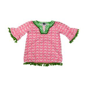 Mud Pie Pink Green White Crab Tunic Shirt Dress Coverup Beach Preppy Girls Sz 3T